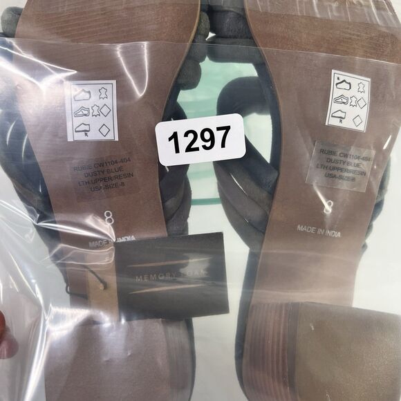 Crevo Rubie knotted Heel Sandals Suede Leather Strap Blue Gray slip on - Picture 10 of 10